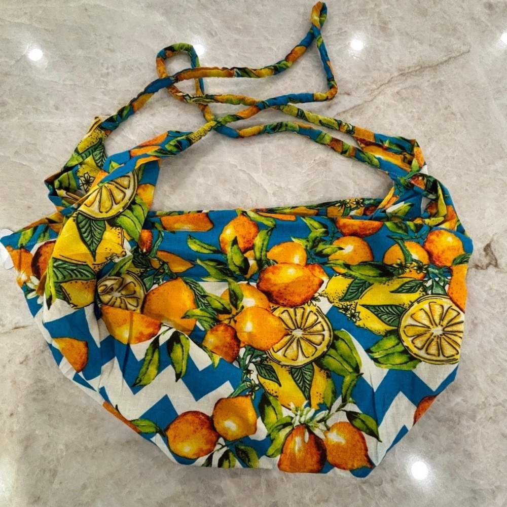 Antica Sartoria by Giacomo Cinque Citrus Print Cotton Shoulder Bag Italy NWT - Picture 4 of 6